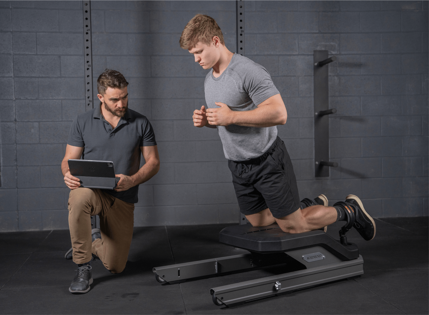 The Nordic test being performed on the NordBord.