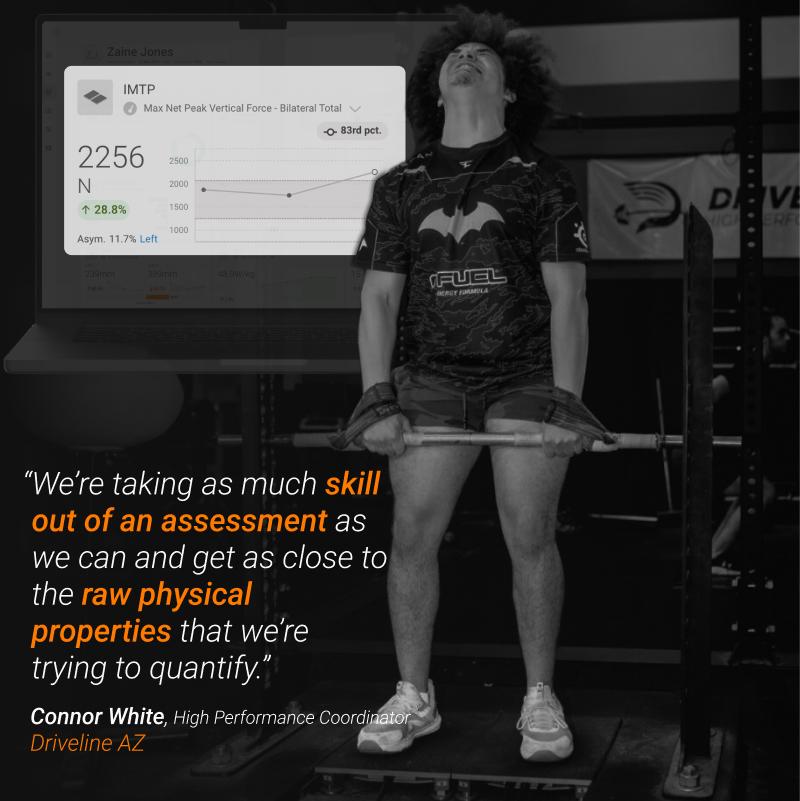An athlete completing an IMTP test. ForceDecks allows real-time results with longitudinal tracking.