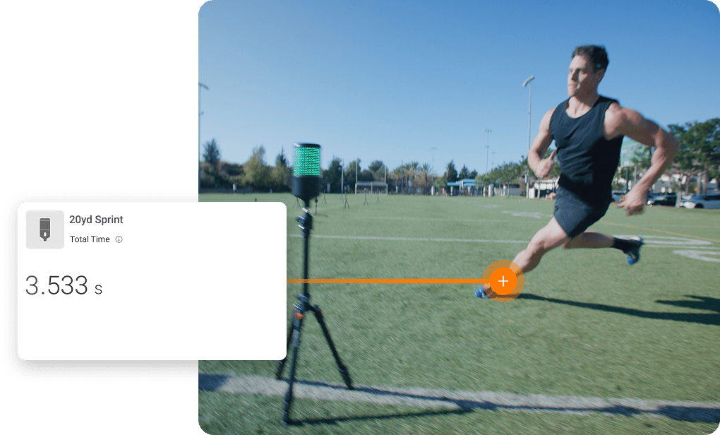 SmartSpeed timing gates measuring an athlete’s curvilinear speed.