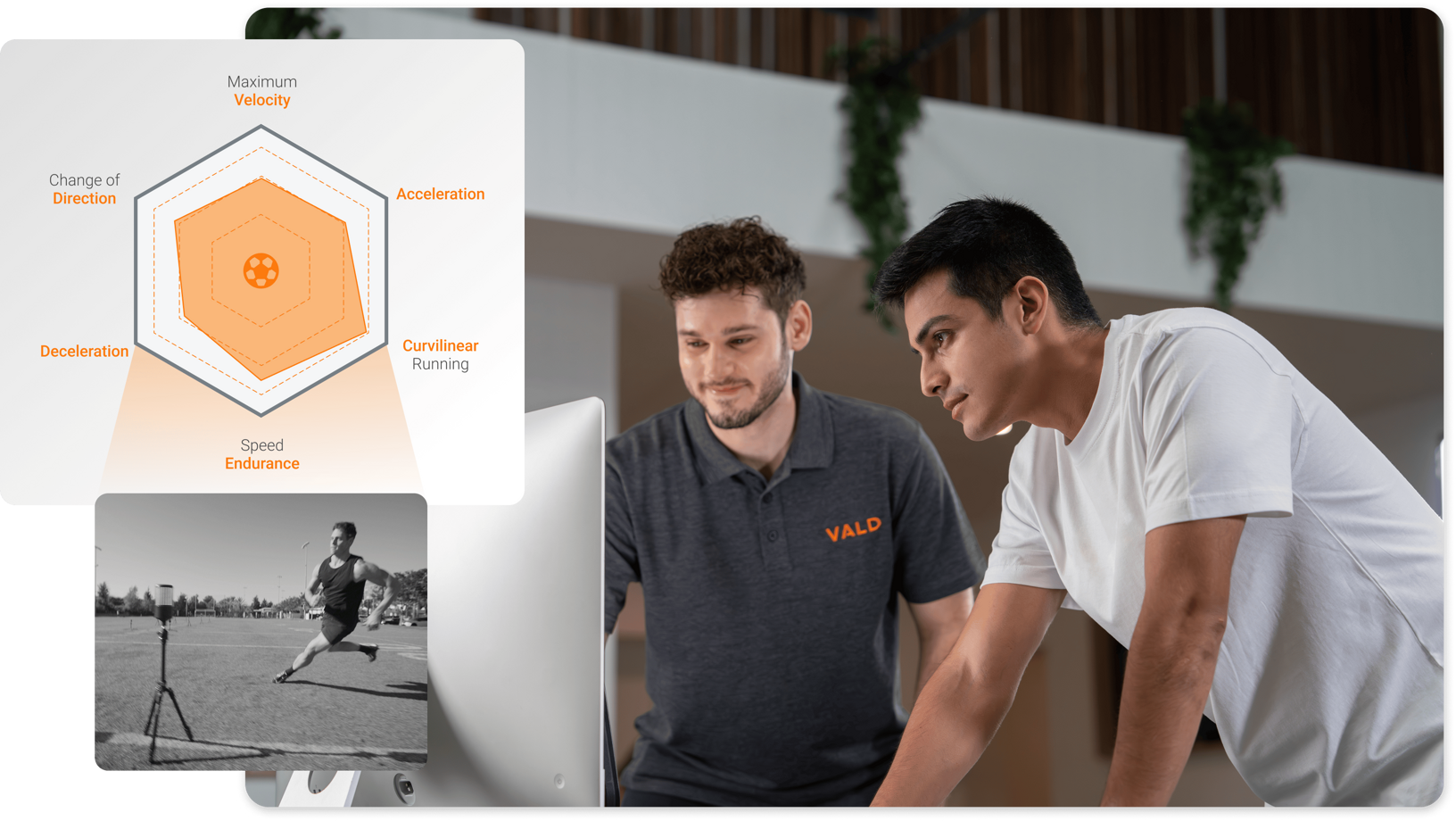 A practitioner and athlete reviewing data collection results specific to soccer speed testing.