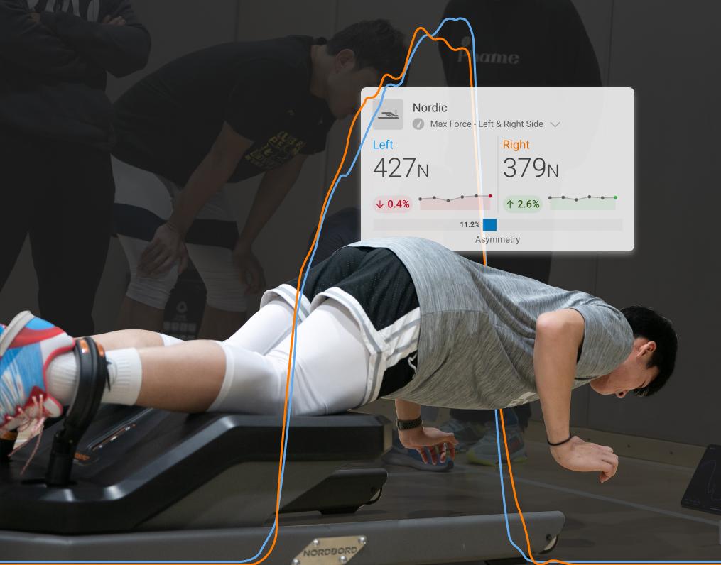 An example of an athlete performing a Nordic hamstring test on the NordBord.
