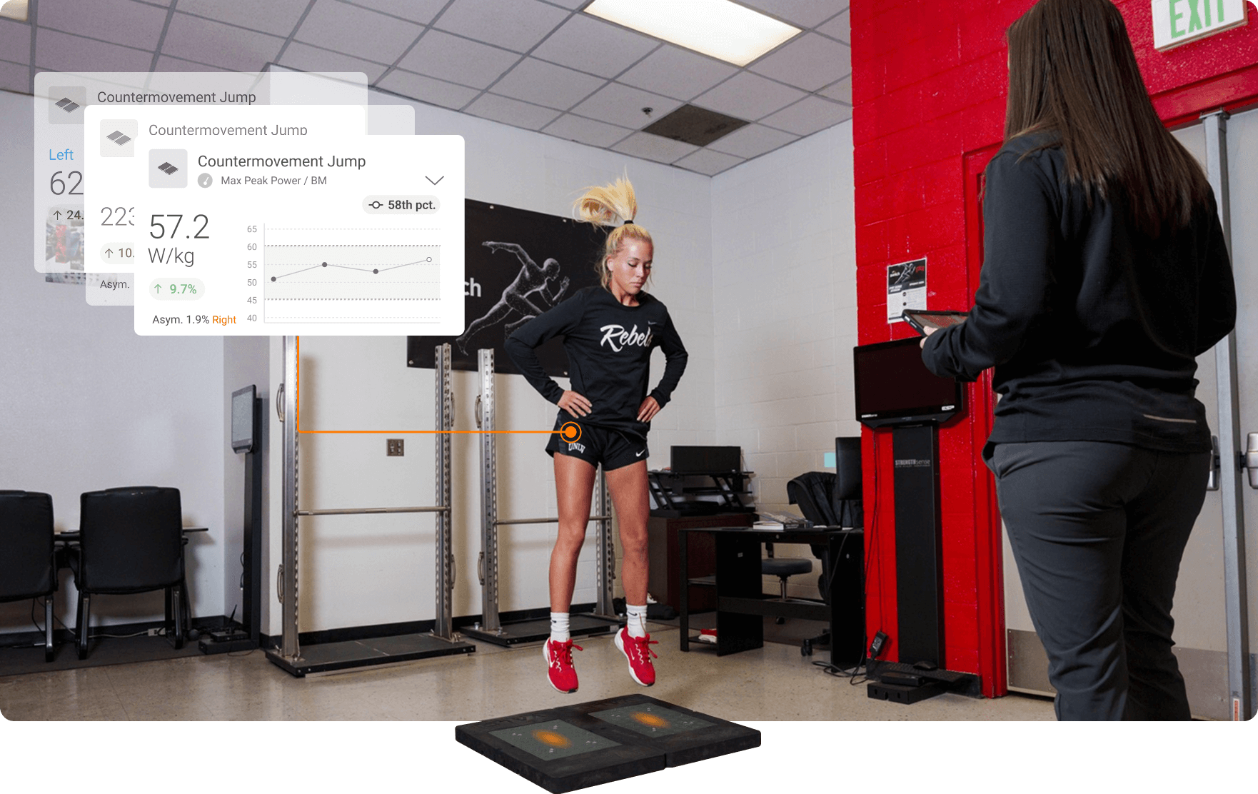 A UNLV athlete performing a countermovement jump (CMJ) on ForceDecks.