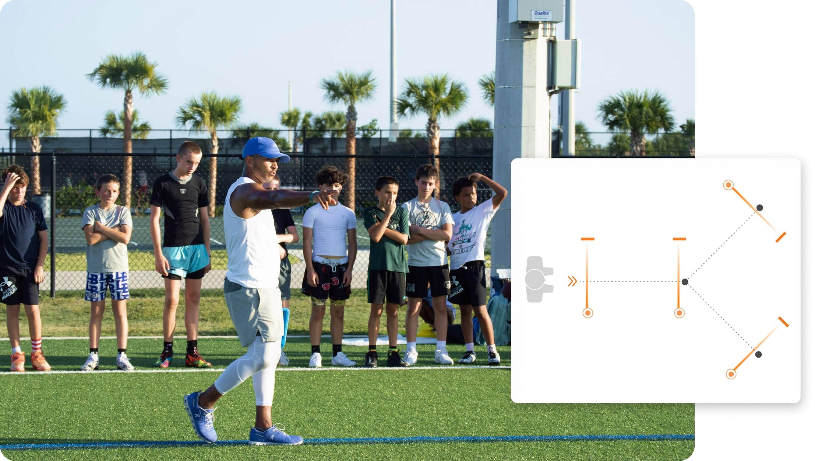 Joseph describing speed and agility drills to his athletes.