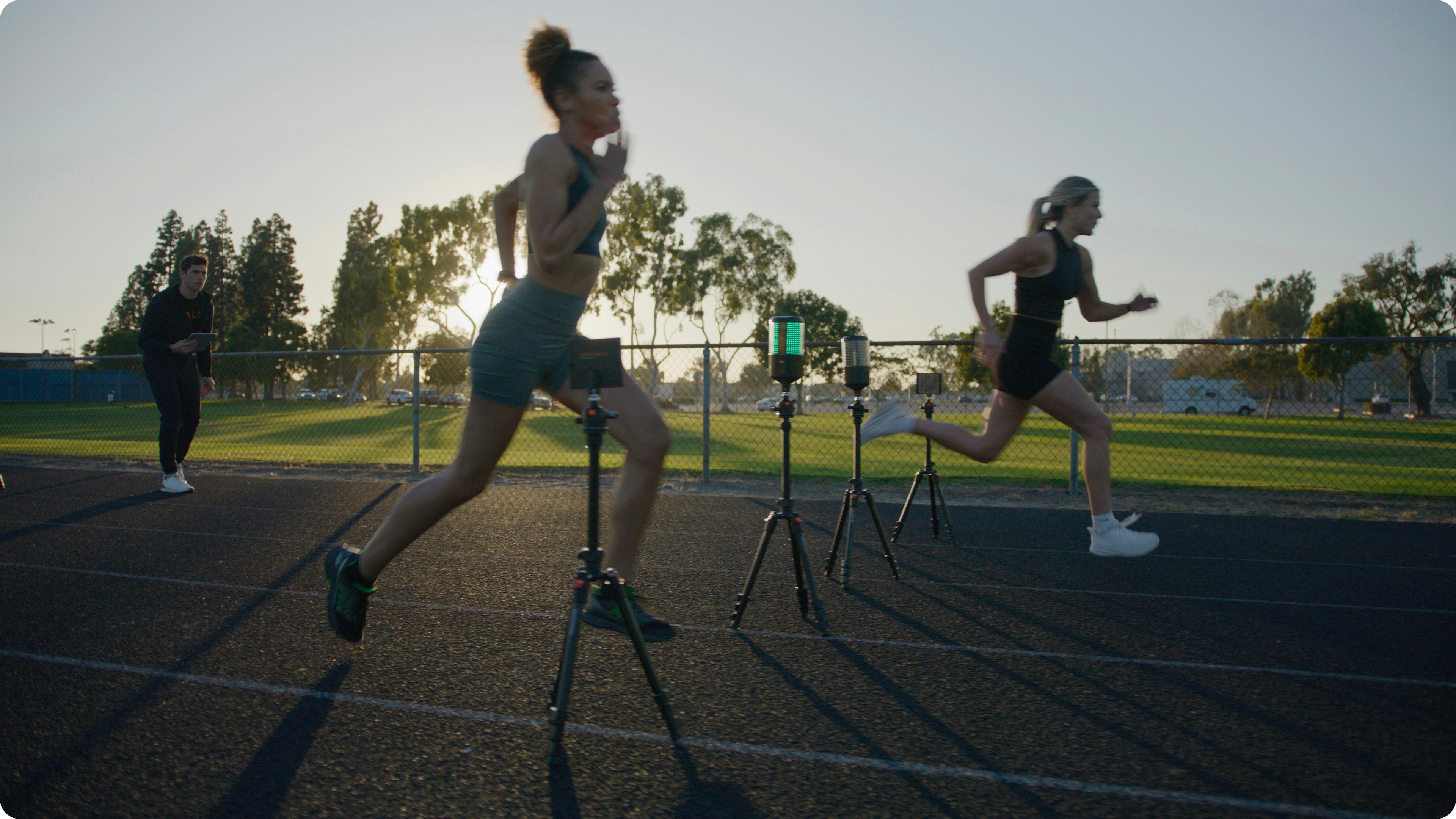 Multi-lane athlete testing/racing set up with SmartSpeed Plus one-way timing drill.