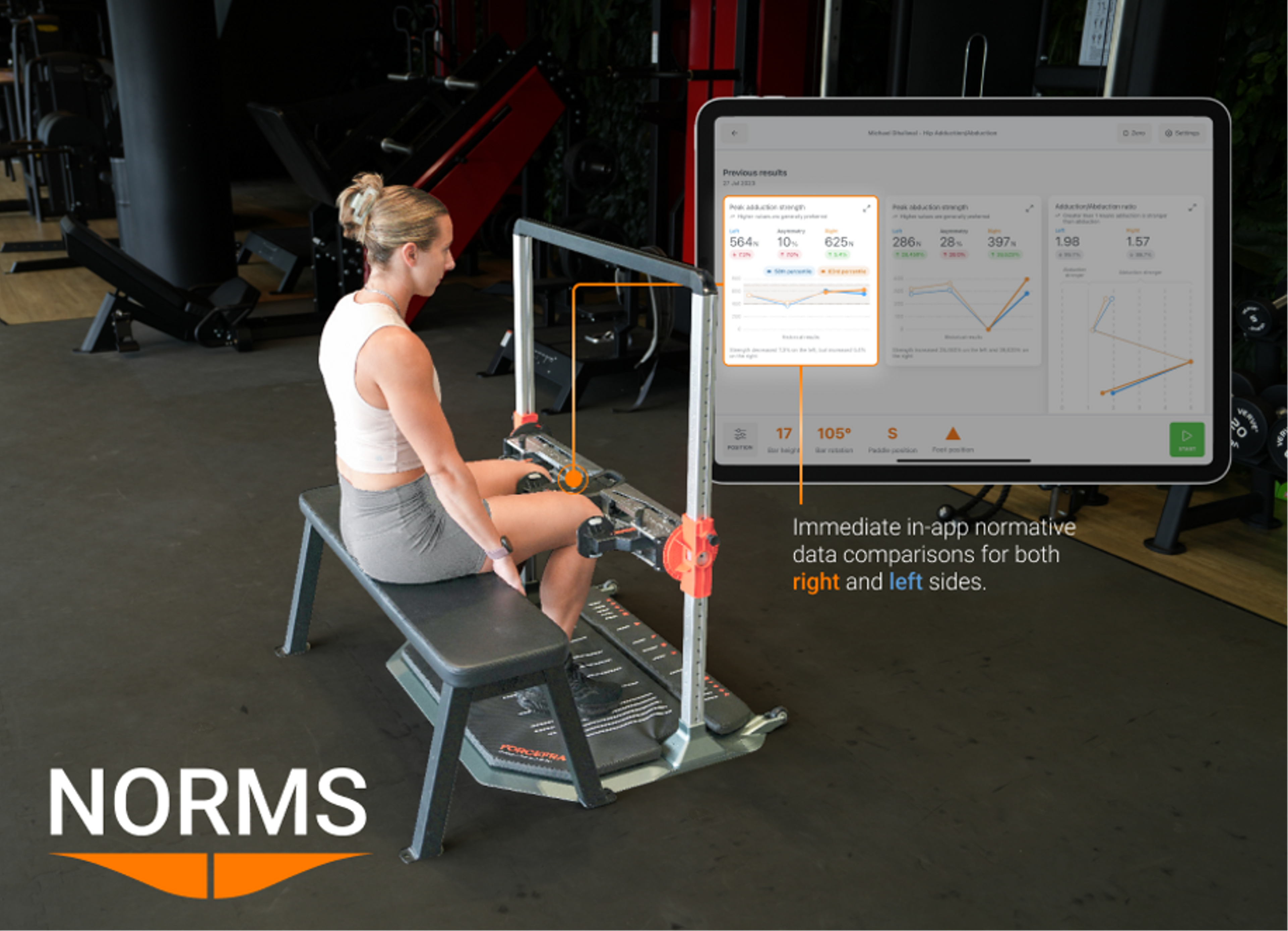 Norms can be used to compare an individual’s results over time and are available for almost all DynaMo strength tests and metrics, including bilateral metrics. 