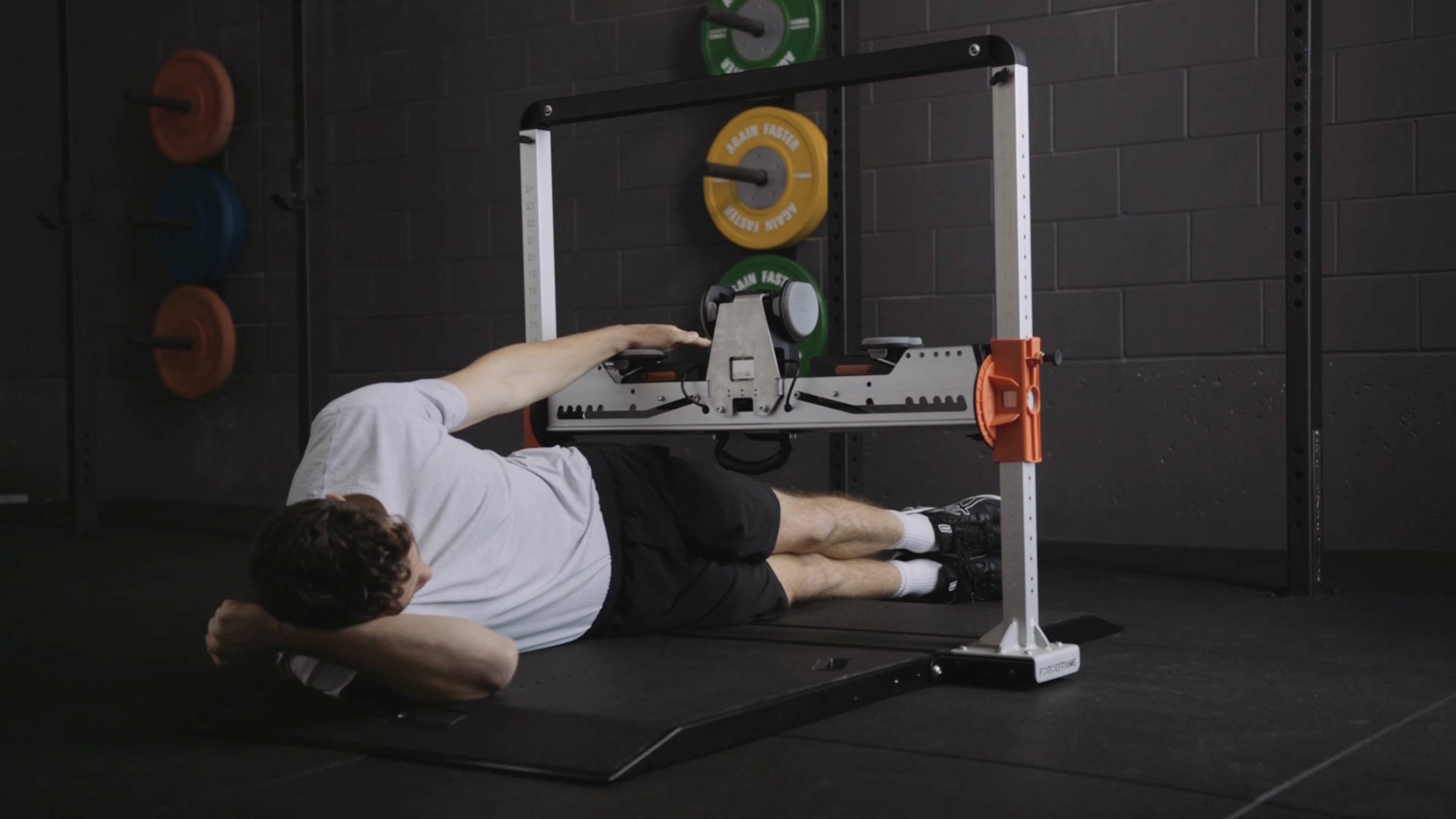 Example of shoulder adduction exercise being performed with ForceFrame.