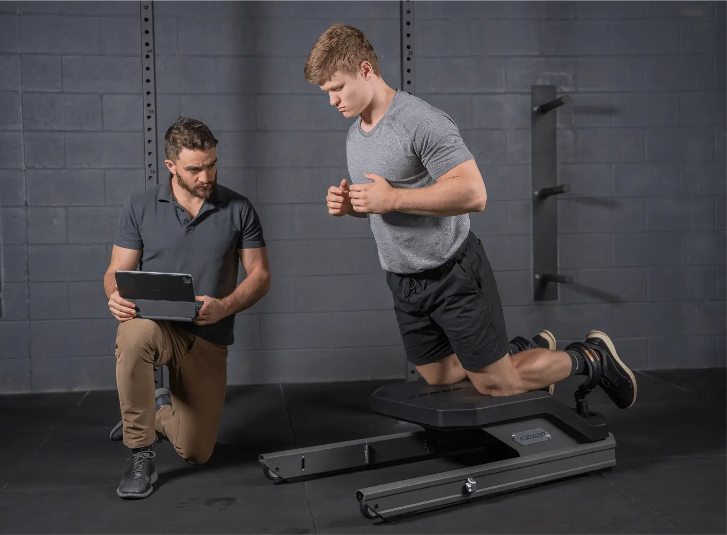 The Nordic test being performed on the NordBord.