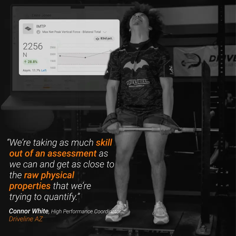 An athlete completing an IMTP test. ForceDecks allows real-time results with longitudinal tracking.