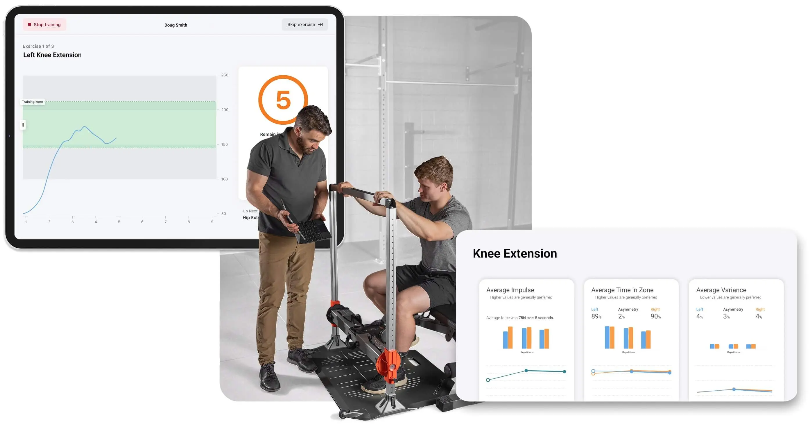Athlete using ForceFrame Training Mode to improve knee extension strength and control.