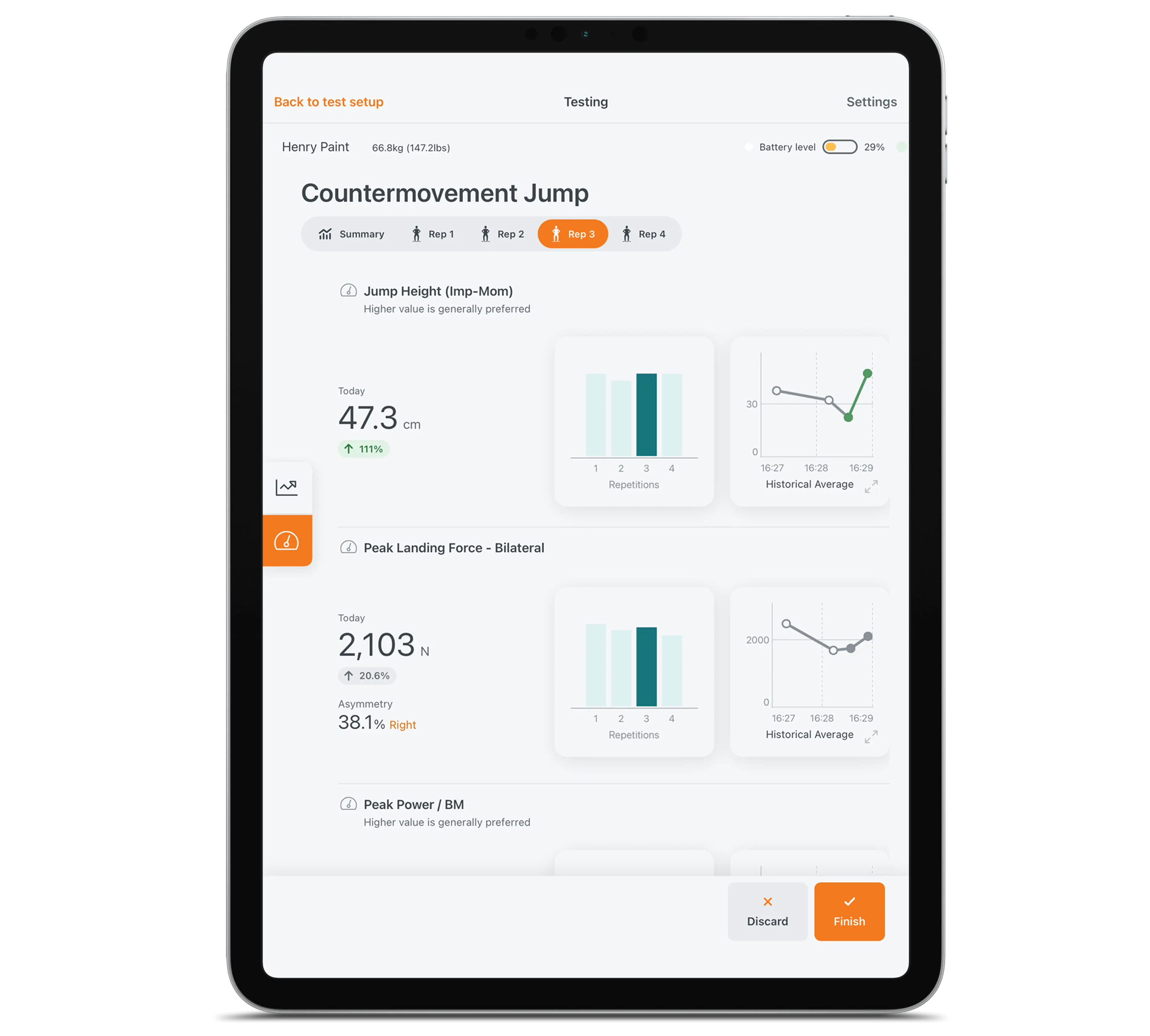 Real-time performance tracking of CMJs showing variability in performance and highlighting the use of averages for monitoring outputs.
