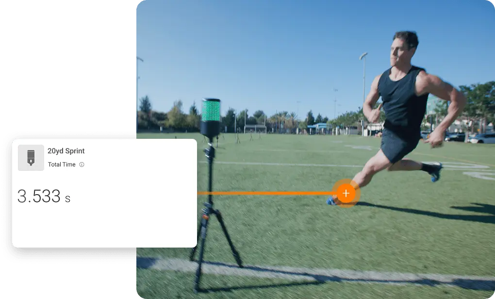 SmartSpeed timing gates measuring an athlete’s curvilinear speed.