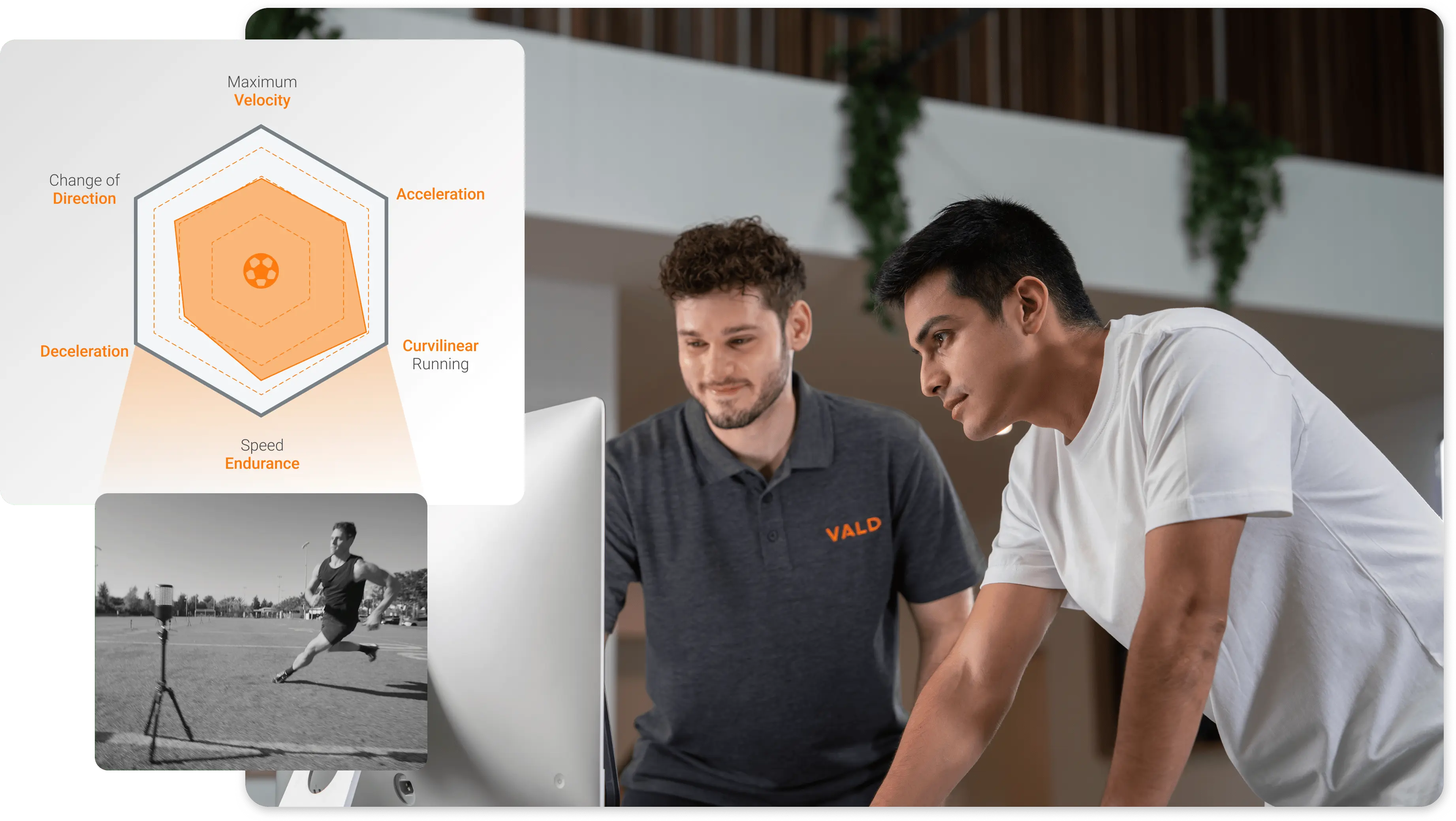 A practitioner and athlete reviewing data collection results specific to soccer speed testing.