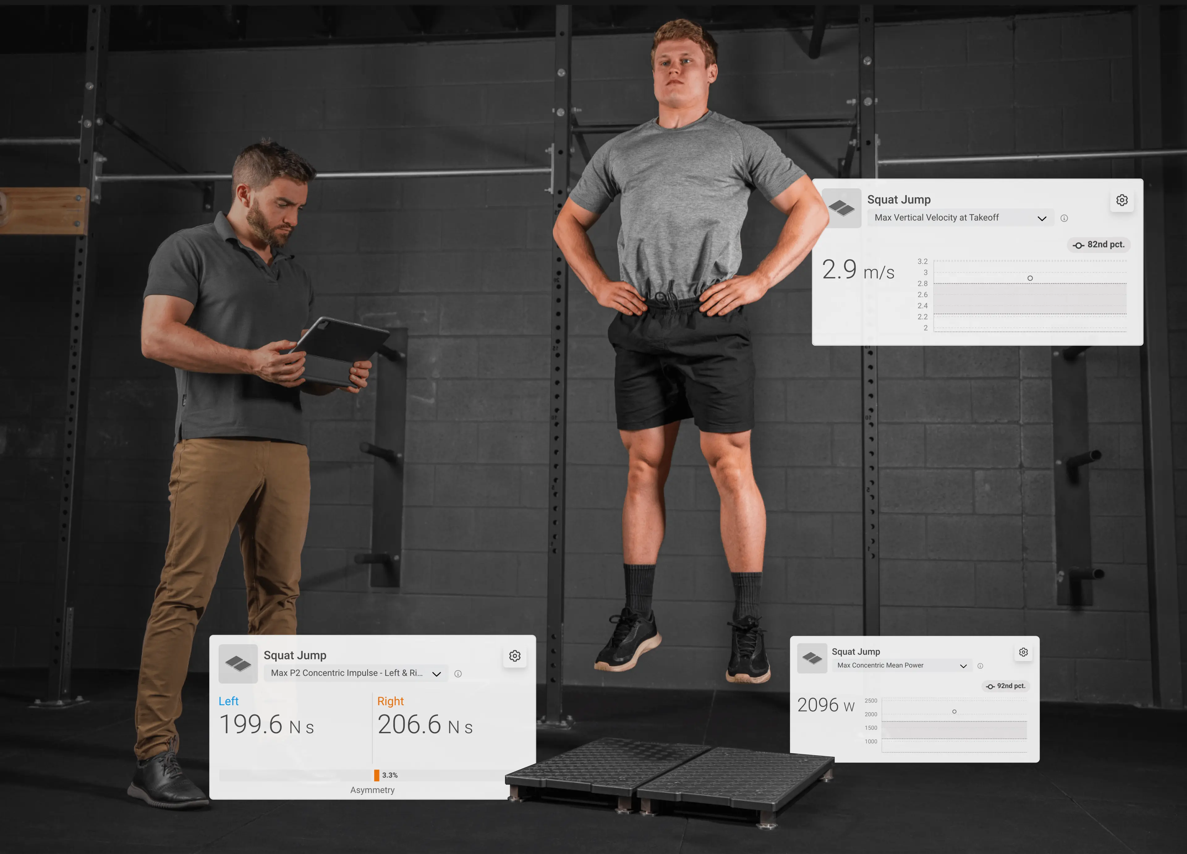 Common metrics used in the 80-second repeated squat jump test depicted as tiles from VALD Hub.