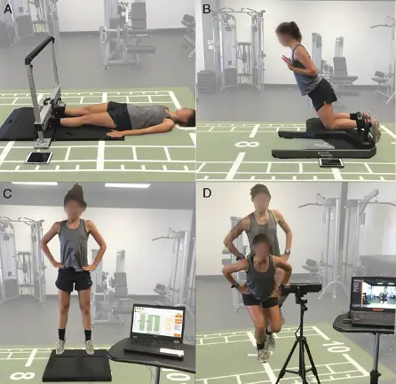 Figure 2. Demonstration of the strength and biomechanics field-based testing battery.