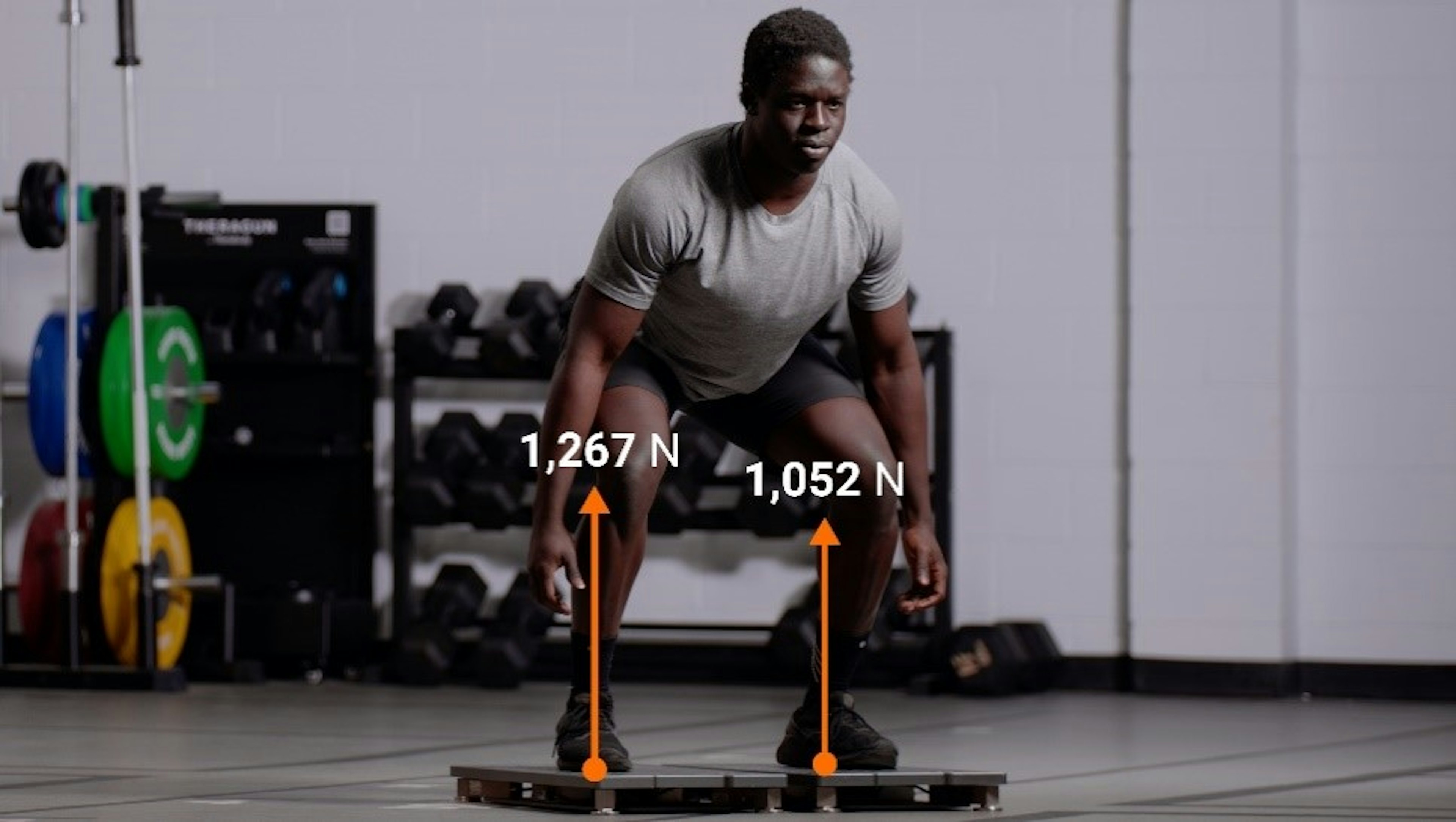 ForceDecks Max dual force plates measuring the force being produced by each of an athlete’s limbs.