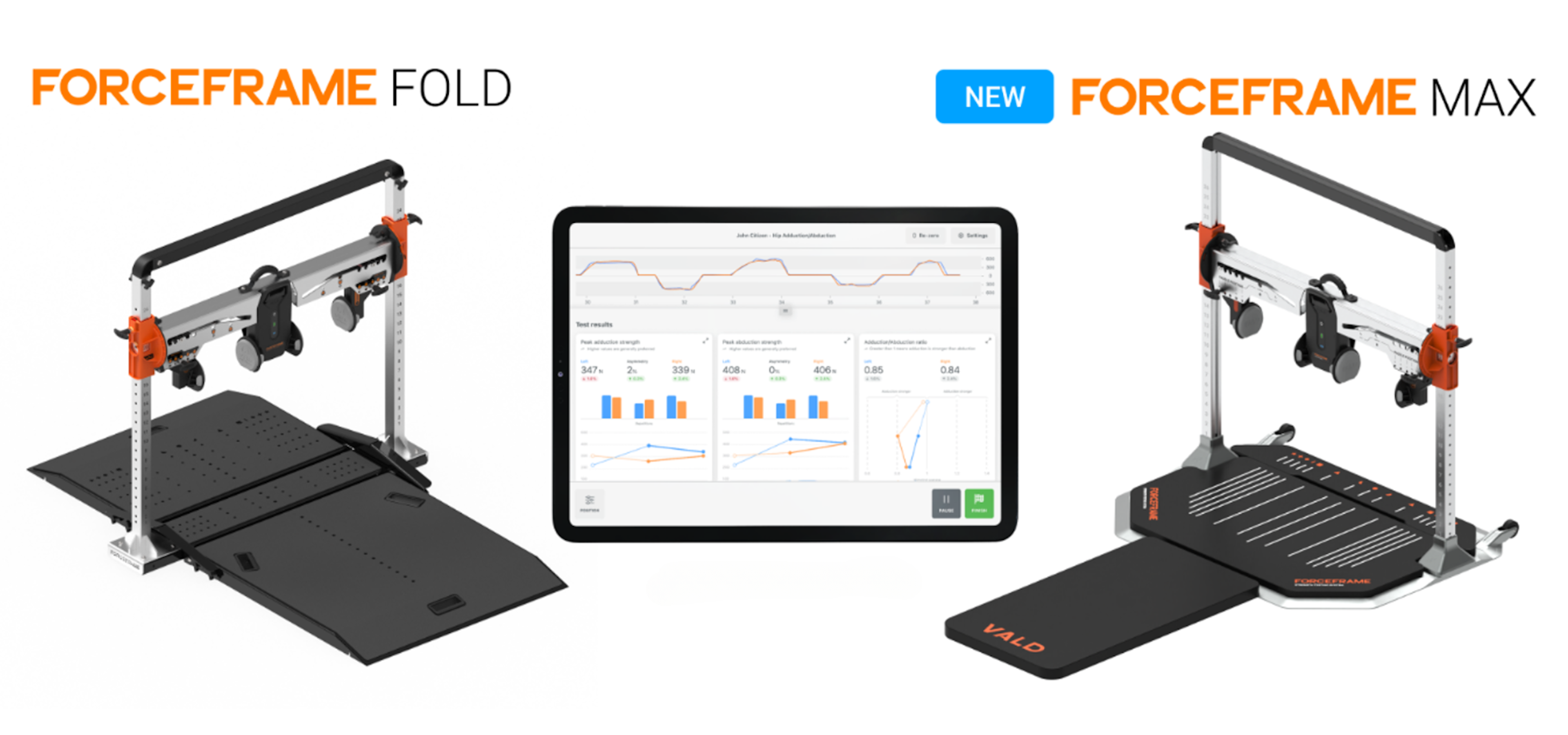 The ForceFrame range: ForceFrame Fold and the new ForceFrame Max. Both compatible with the ForceFrame app.