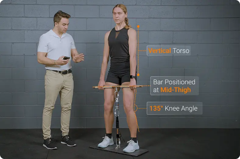 Athlete performing an IMTP with DynaMo Max, with key points of performance listed.