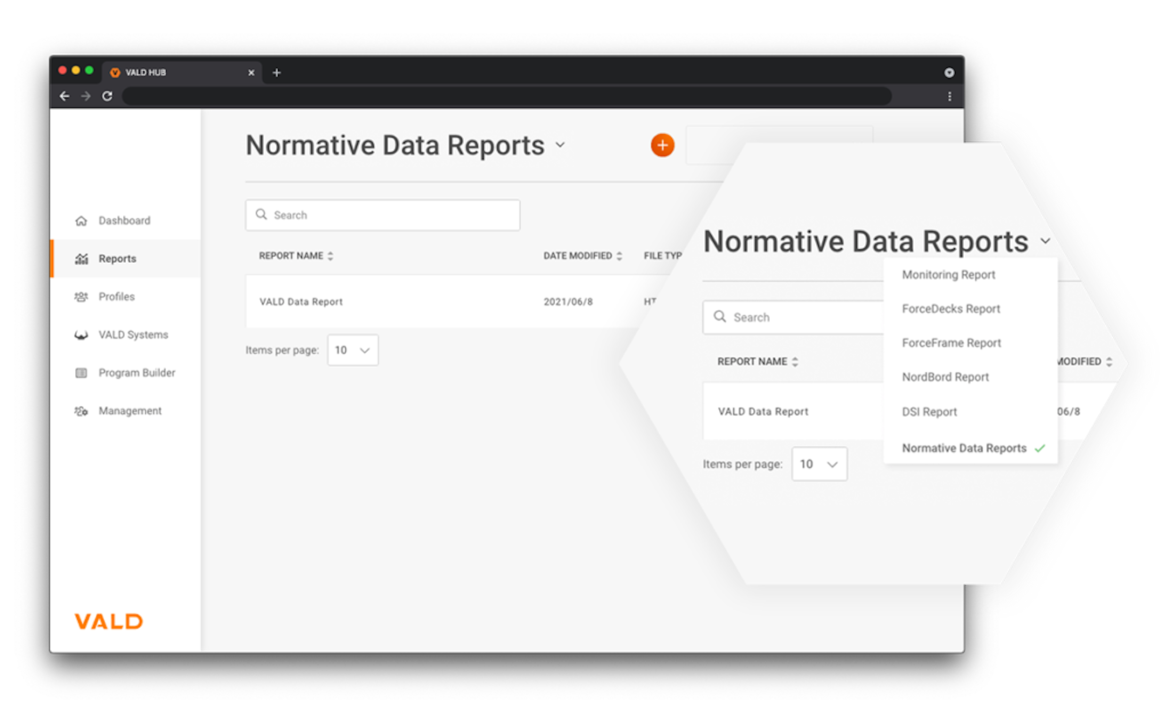 Figure 17. Normative data reports can be found in the Reports tab, by selecting Normative Data Reports from the dropdown menu.