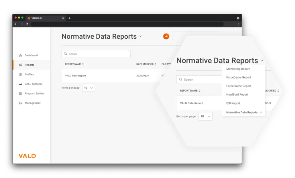 Figure 17. Normative data reports can be found in the Reports tab, by selecting Normative Data Reports from the dropdown menu.