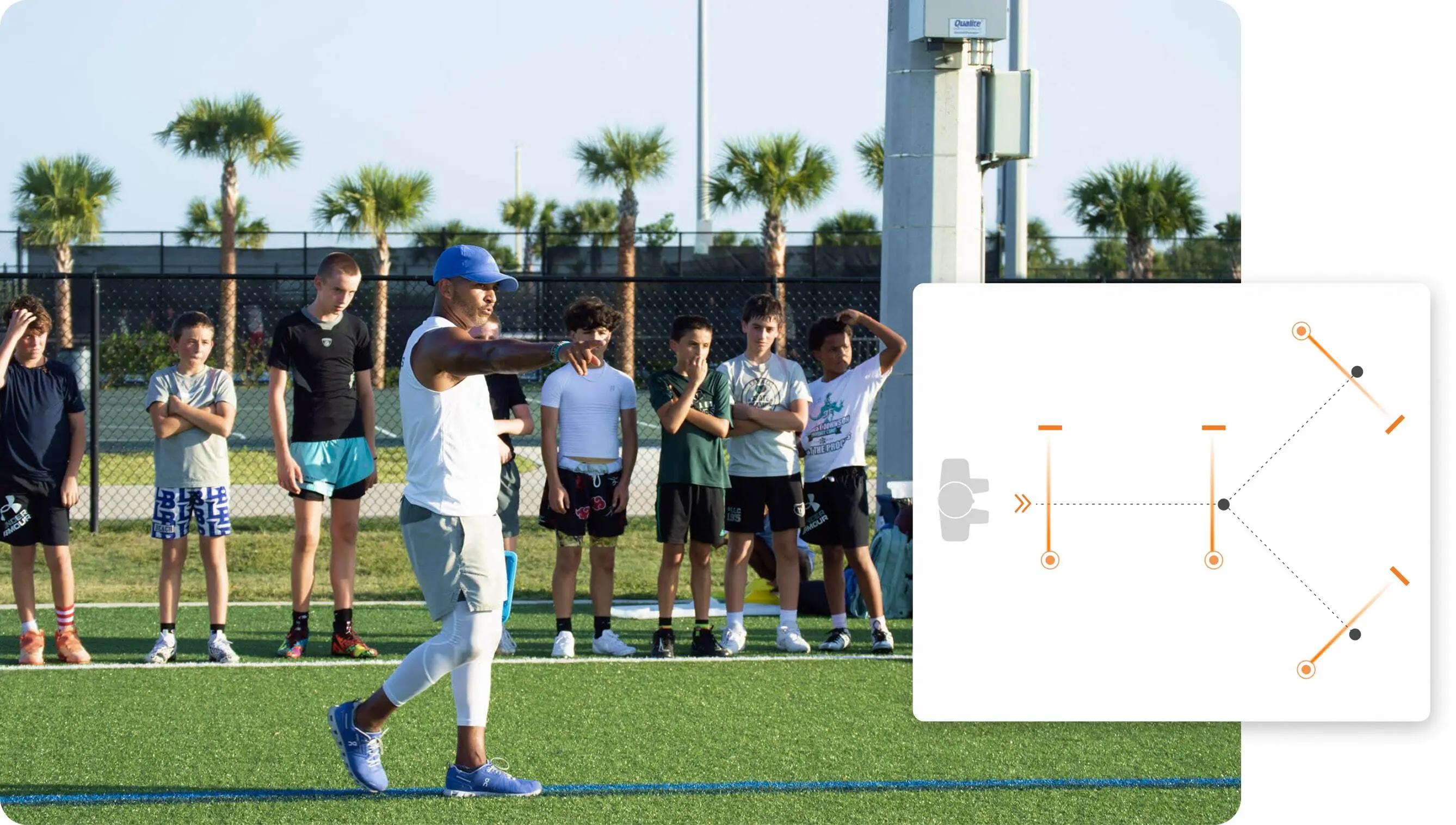 Joseph describing speed and agility drills to his athletes.