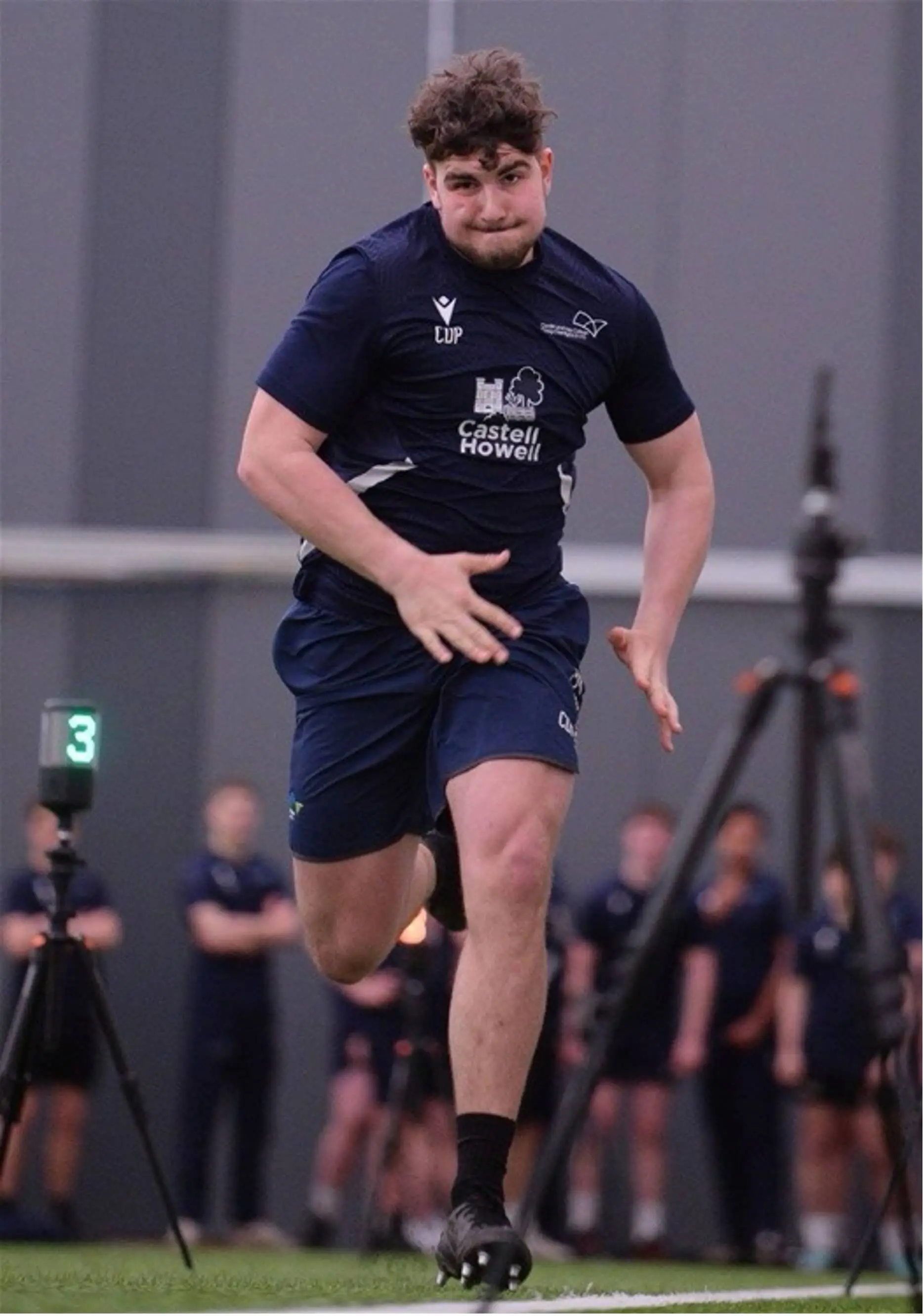 An athlete from the WRU Schools and Colleges League project completing the 40m sprint test using SmartSpeed.